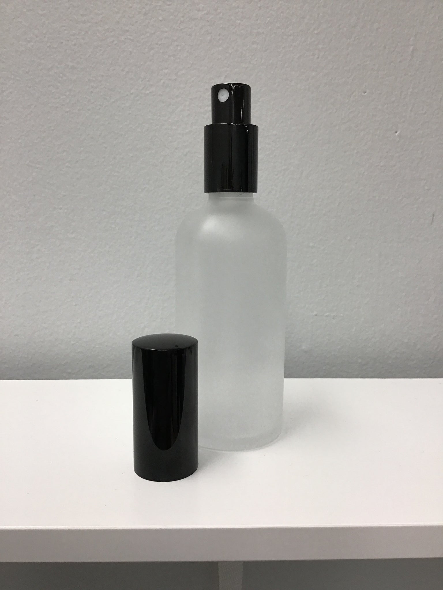 White Frosted Glass Sprayer bottle White Matte Black lid/sprayer 100ml