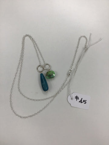 Silver 925 crystal pendant necklace medium Apatite & Moss Green Opal
