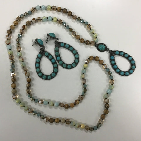 Amazonite Crystal turquoise Mala with matching earrings