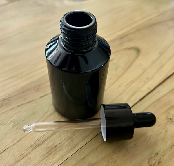 Thick black glass serum bottle with dropper 60ml