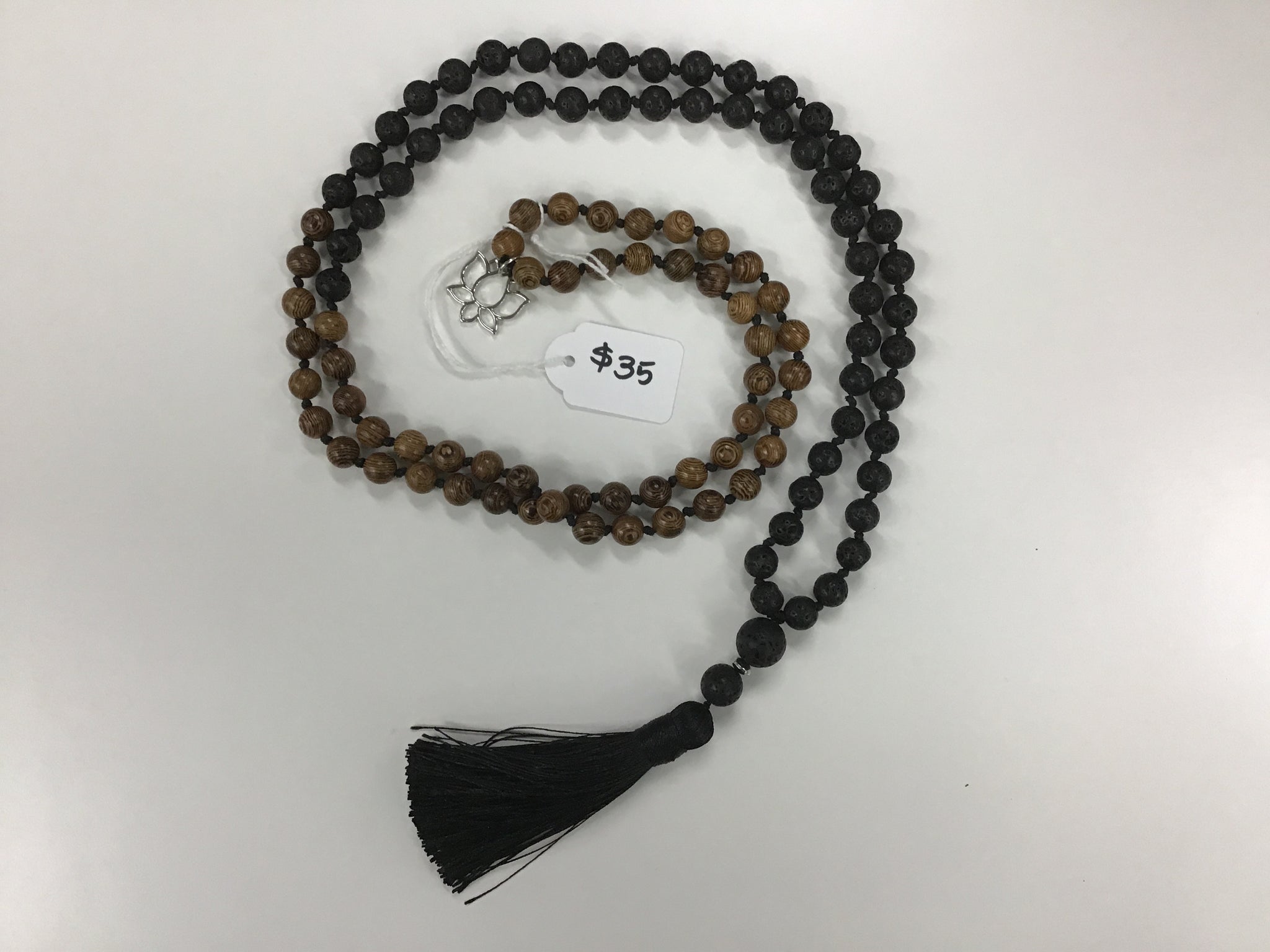 Mala necklace, wood and Lava beads