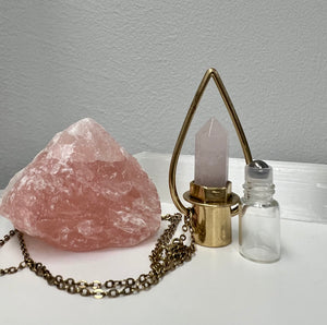 Rose Quartz (drop style) Perfume Essential Oil Diffuser Bottle Gemstone Pendant Necklace