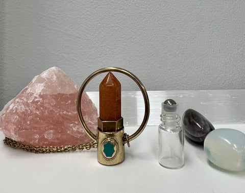 Red Jade + Turquoise Perfume Essential Oil Diffuser Bottle Gemstone Pendant Necklace